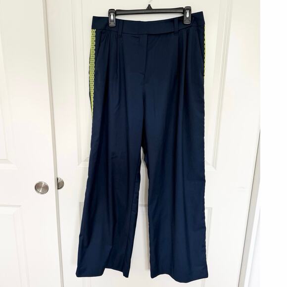 WILDFANG Empower Colorblock Mesh Stripe Wide Leg Trousers Pants Blue Neon 12 - Picture 2 of 6